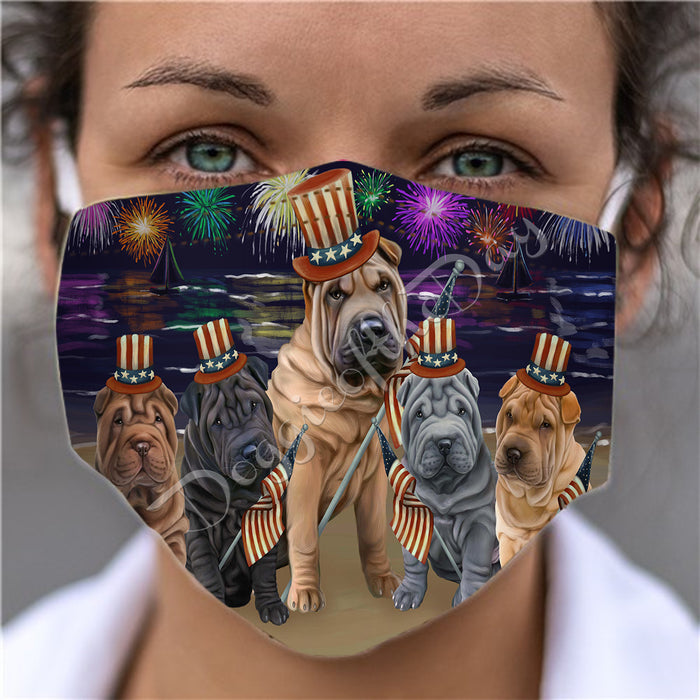4th of July Independence Day Shar Pei Dogs Face Mask FM49438