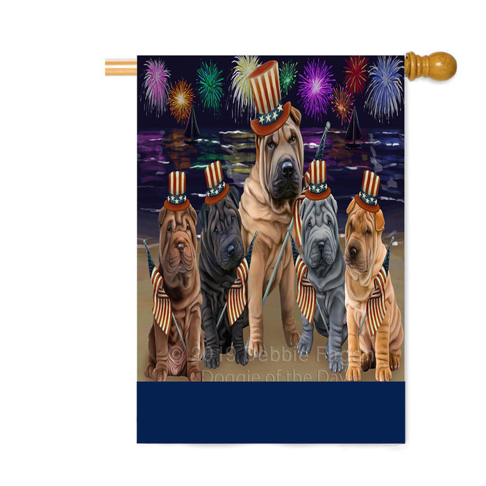 Personalized 4th of July Firework Shar Pei Dogs Custom House Flag FLG-DOTD-A58128