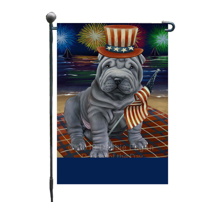 Personalized 4th of July Firework Shar Pei Dog Custom Garden Flags GFLG-DOTD-A58073