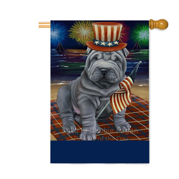 Personalized 4th of July Firework Shar Pei Dog Custom House Flag FLG-DOTD-A58129