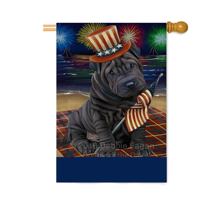 Personalized 4th of July Firework Shar Pei Dog Custom House Flag FLG-DOTD-A58130