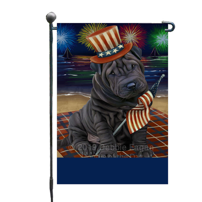 Personalized 4th of July Firework Shar Pei Dog Custom Garden Flags GFLG-DOTD-A58074
