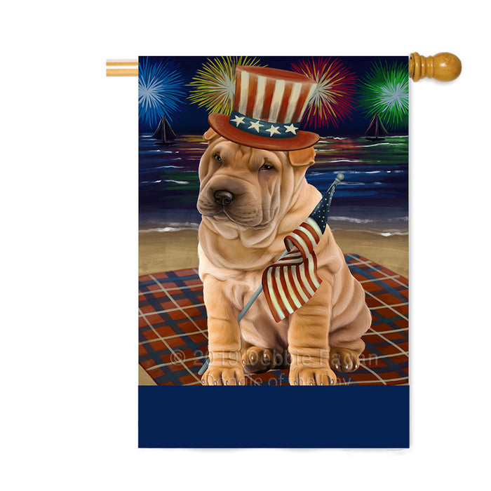 Personalized 4th of July Firework Shar Pei Dog Custom House Flag FLG-DOTD-A58131