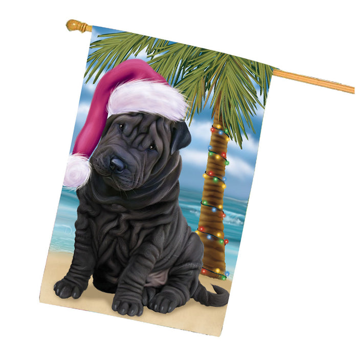 Christmas Summertime Beach Shar Pei Dog House Flag Outdoor Decorative Double Sided Pet Portrait Weather Resistant Premium Quality Animal Printed Home Decorative Flags 100% Polyester FLG68795