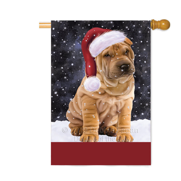 Personalized Let It Snow Happy Holidays Shar Pei Dog Custom House Flag FLG-DOTD-A62494