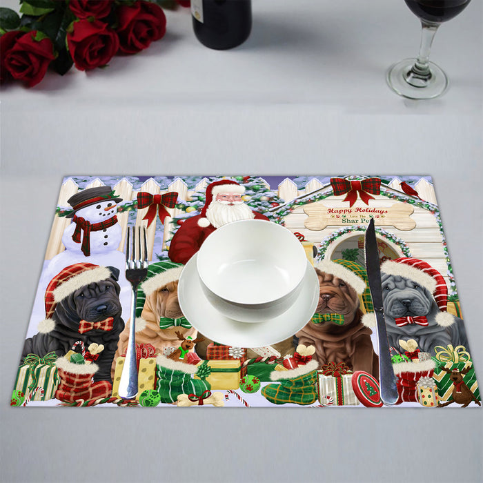 Happy Holidays Christmas Shar Pei Dogs House Gathering Placemat