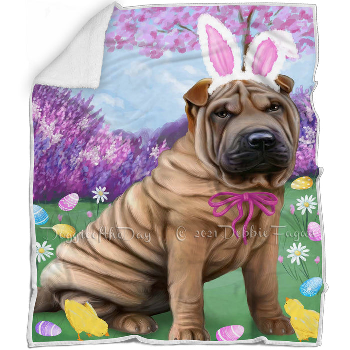 Shar Pei Dog Easter Holiday Blanket BLNKT60087