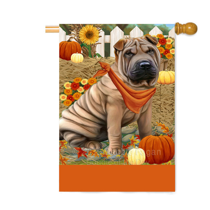 Personalized Fall Autumn Greeting Shar Pei Dog with Pumpkins Custom House Flag FLG-DOTD-A62095
