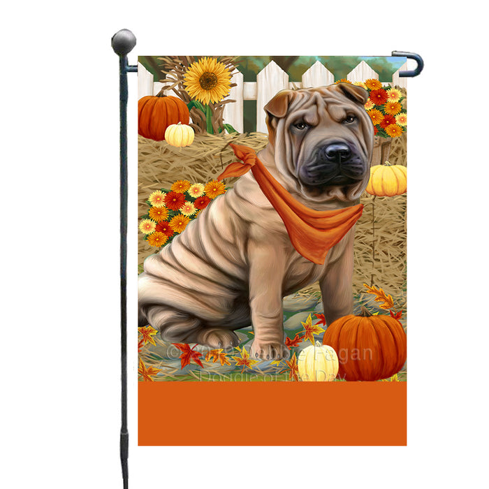 Personalized Fall Autumn Greeting Shar Pei Dog with Pumpkins Custom Garden Flags GFLG-DOTD-A62039