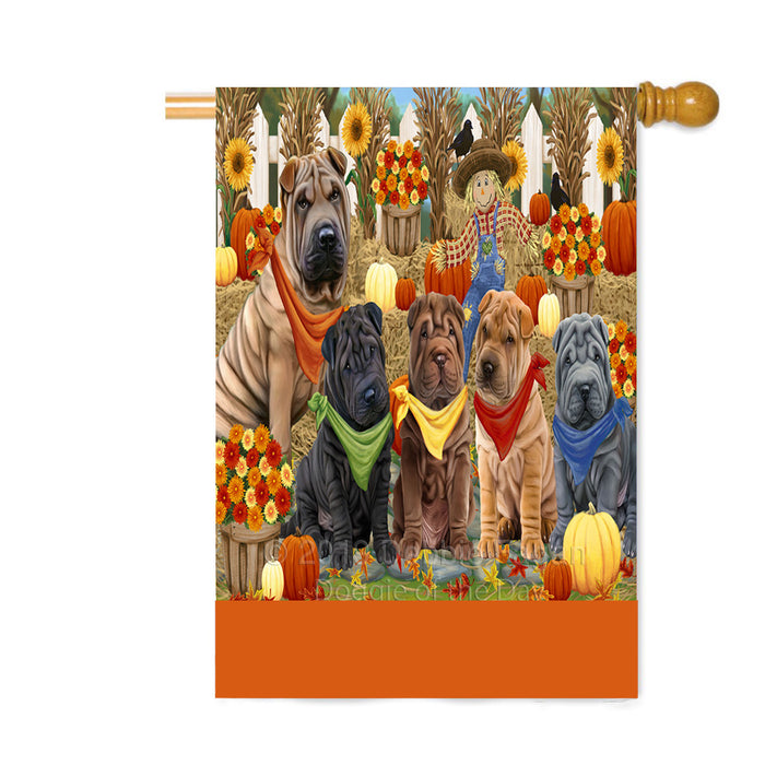 Personalized Fall Festive Gathering Shar Pei Dogs with Pumpkins Custom House Flag FLG-DOTD-A62096