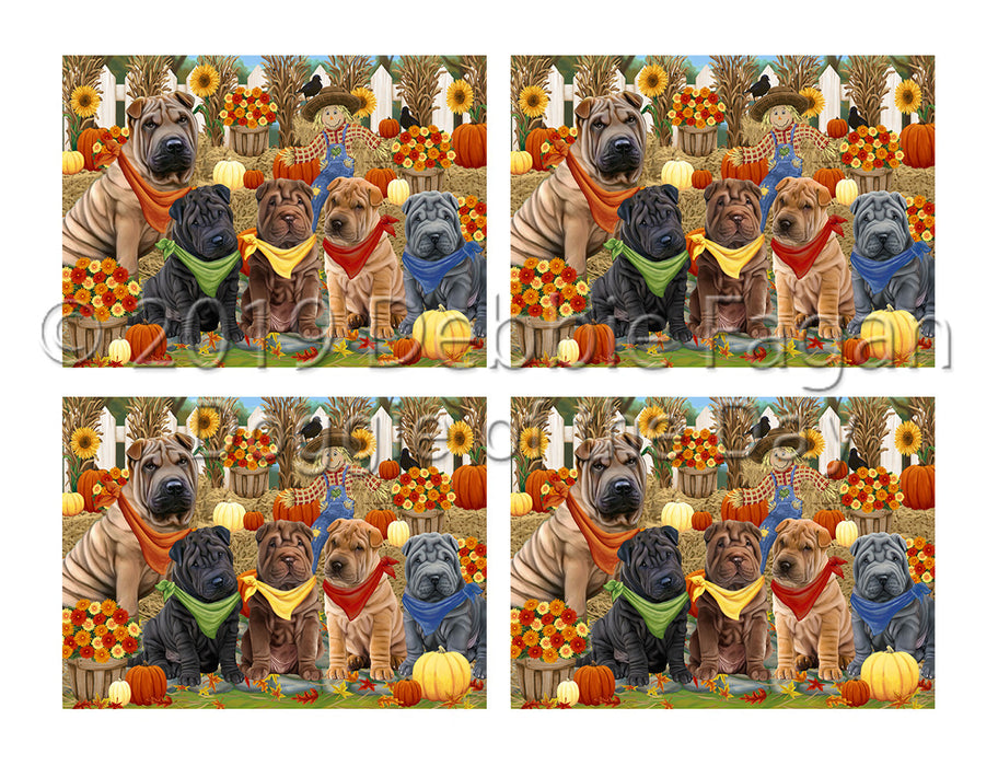 Fall Festive Harvest Time Gathering Shar Pei Dogs Placemat