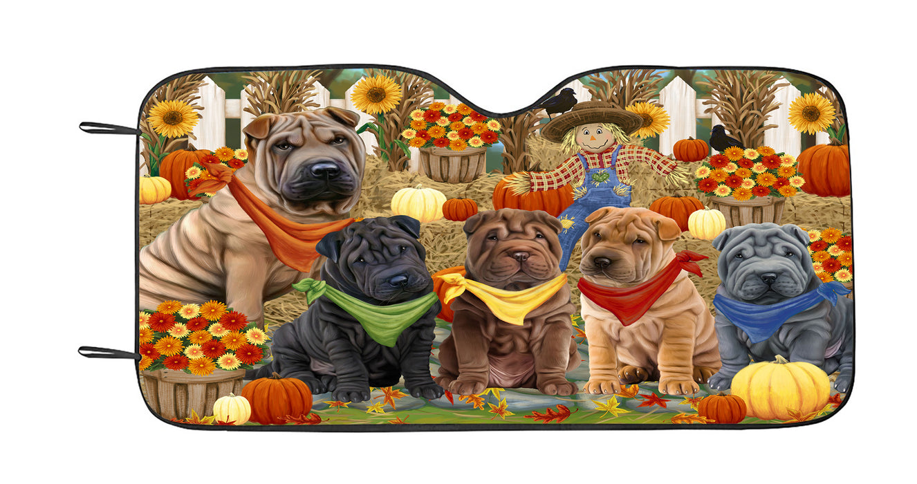 Fall Festive Harvest Time Gathering Shar Pei Dogs Car Sun Shade