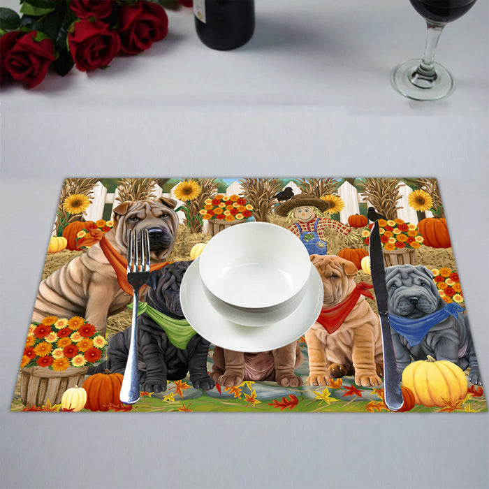 Fall Festive Harvest Time Gathering Shar Pei Dogs Placemat