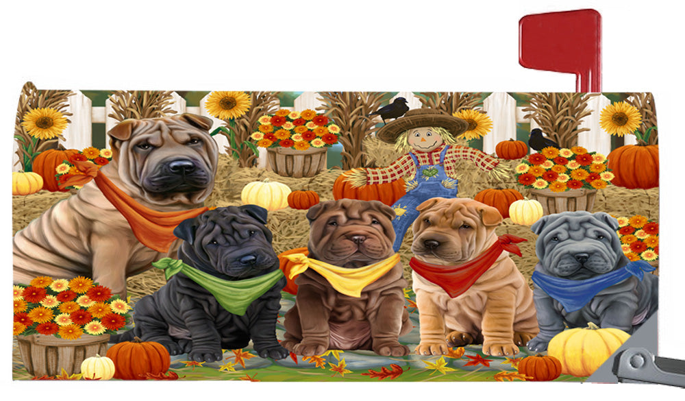 Fall Festive Harvest Time Gathering Shar Pei Dogs 6.5 x 19 Inches Magnetic Mailbox Cover Post Box Cover Wraps Garden Yard Décor MBC49113