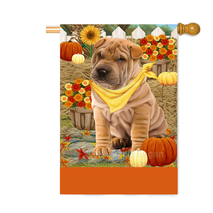 Personalized Fall Autumn Greeting Shar Pei Dog with Pumpkins Custom House Flag FLG-DOTD-A62097
