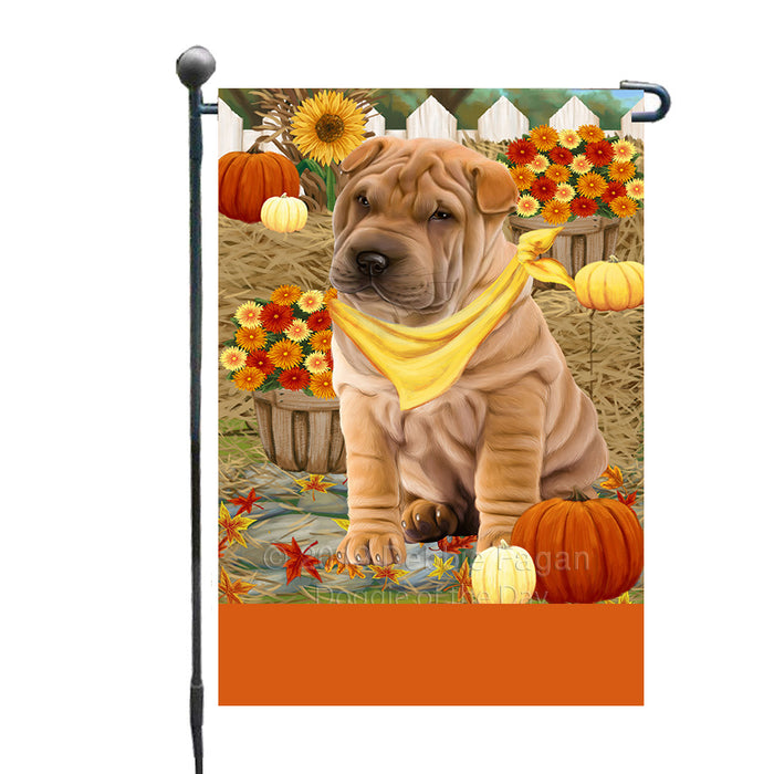 Personalized Fall Autumn Greeting Shar Pei Dog with Pumpkins Custom Garden Flags GFLG-DOTD-A62041