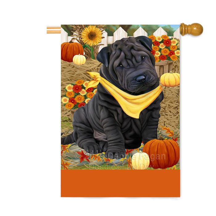 Personalized Fall Autumn Greeting Shar Pei Dog with Pumpkins Custom House Flag FLG-DOTD-A62098