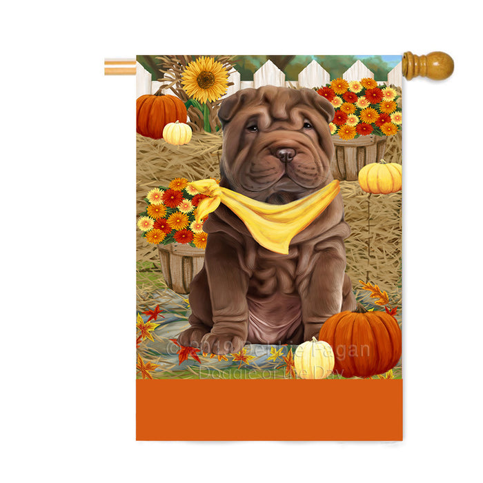 Personalized Fall Autumn Greeting Shar Pei Dog with Pumpkins Custom House Flag FLG-DOTD-A62099