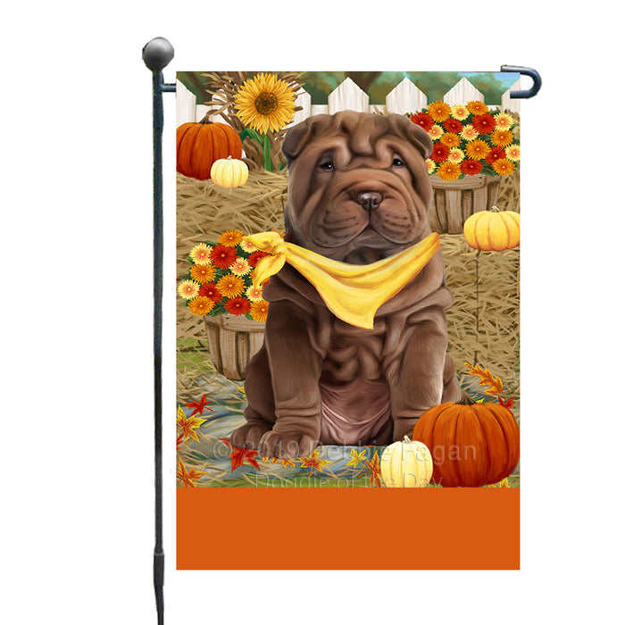 Personalized Fall Autumn Greeting Shar Pei Dog with Pumpkins Custom Garden Flags GFLG-DOTD-A62043