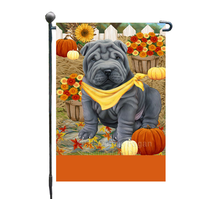Personalized Fall Autumn Greeting Shar Pei Dog with Pumpkins Custom Garden Flags GFLG-DOTD-A62044