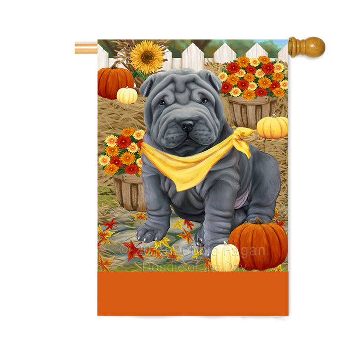 Personalized Fall Autumn Greeting Shar Pei Dog with Pumpkins Custom House Flag FLG-DOTD-A62100