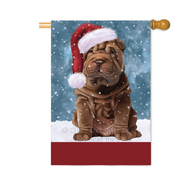 Personalized Let It Snow Happy Holidays Shar Pei Dog Custom House Flag FLG-DOTD-A62496