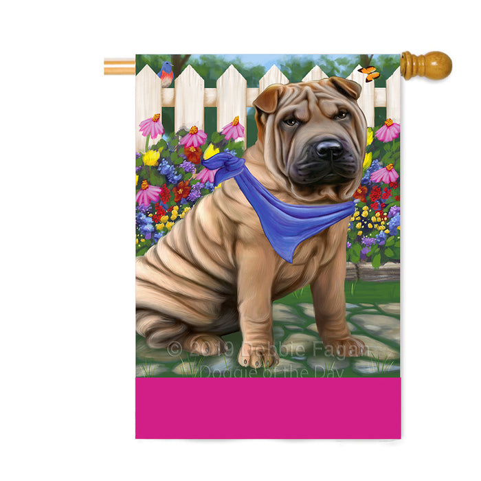 Personalized Spring Floral Shar Pei Dog Custom House Flag FLG-DOTD-A63038