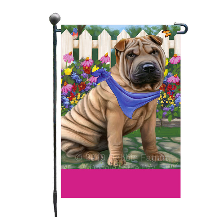 Personalized Spring Floral Shar Pei Dog Custom Garden Flags GFLG-DOTD-A62982