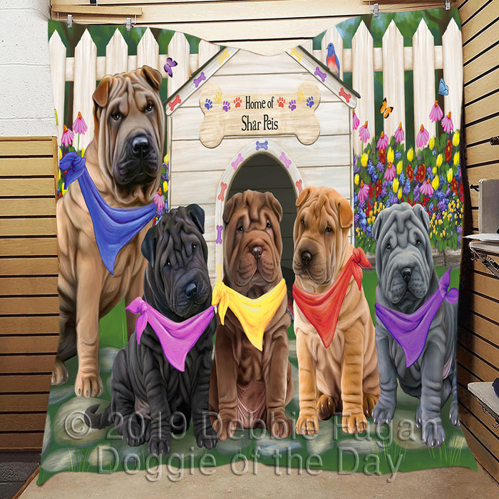 Spring Dog House Shar Pei Dogs Quilt