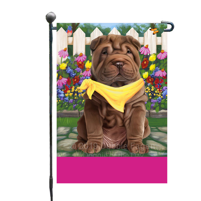 Personalized Spring Floral Shar Pei Dog Custom Garden Flags GFLG-DOTD-A62984