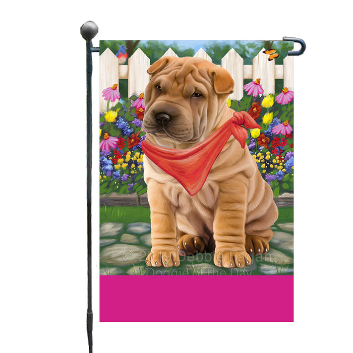 Personalized Spring Floral Shar Pei Dog Custom Garden Flags GFLG-DOTD-A62985