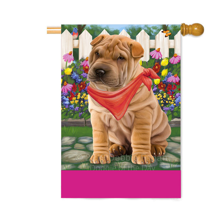 Personalized Spring Floral Shar Pei Dog Custom House Flag FLG-DOTD-A63041