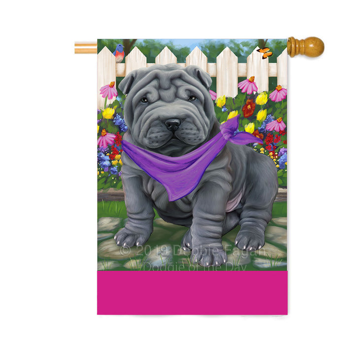 Personalized Spring Floral Shar Pei Dog Custom House Flag FLG-DOTD-A63042