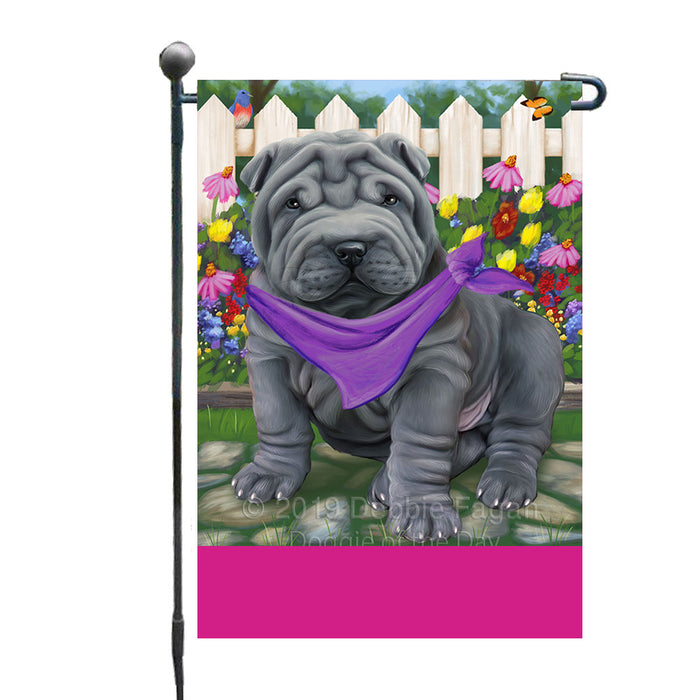 Personalized Spring Floral Shar Pei Dog Custom Garden Flags GFLG-DOTD-A62986