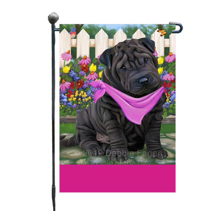 Personalized Spring Floral Shar Pei Dog Custom Garden Flags GFLG-DOTD-A62987