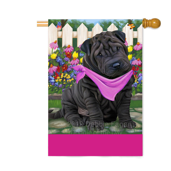 Personalized Spring Floral Shar Pei Dog Custom House Flag FLG-DOTD-A63043