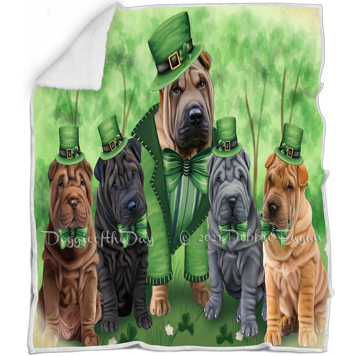 St. Patricks Day Irish Family Portrait Shar Peis Dog Blanket BLNKT58980