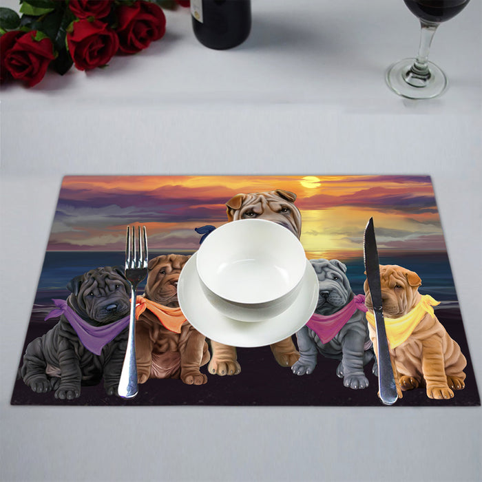 Family Sunset Portrait Shar Pei Dogs Placemat