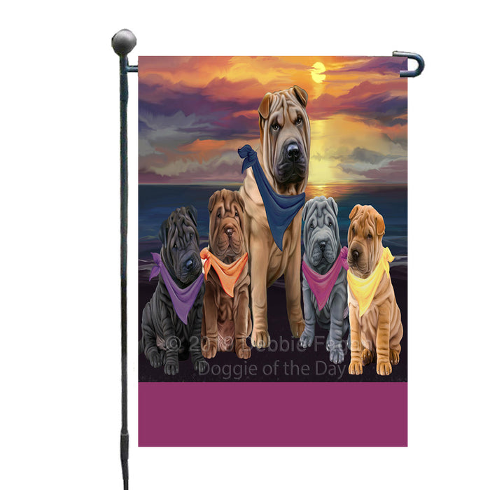 Personalized Family Sunset Portrait Shar Pei Dogs Custom Garden Flags GFLG-DOTD-A60629