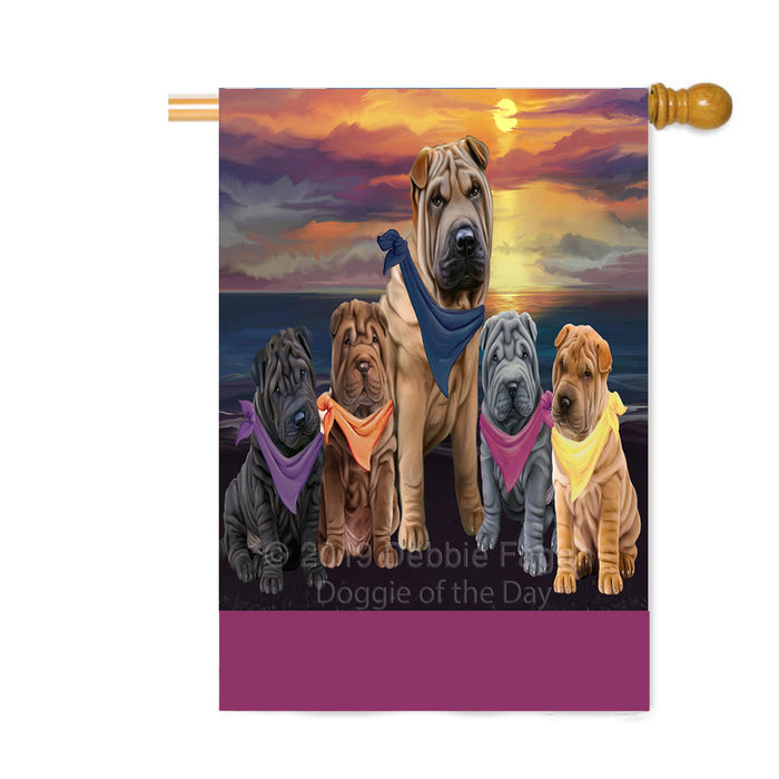 Personalized Family Sunset Portrait Shar Pei Dogs Custom House Flag FLG-DOTD-A60685