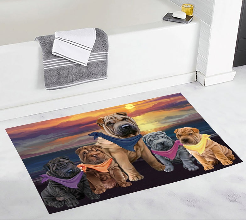 Family Sunset Portrait Shar Pei Dogs Bath Mat