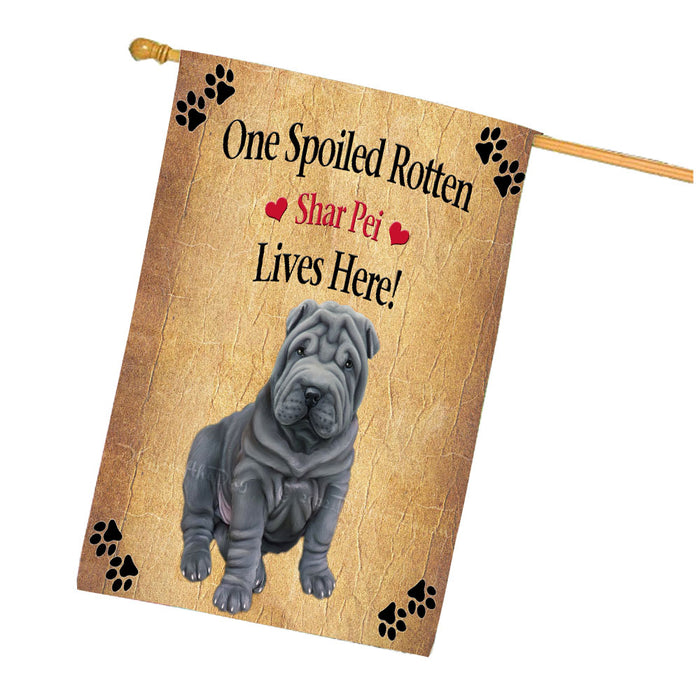 Spoiled Rotten Shar Pei Dog House Flag Outdoor Decorative Double Sided Pet Portrait Weather Resistant Premium Quality Animal Printed Home Decorative Flags 100% Polyester FLG68489