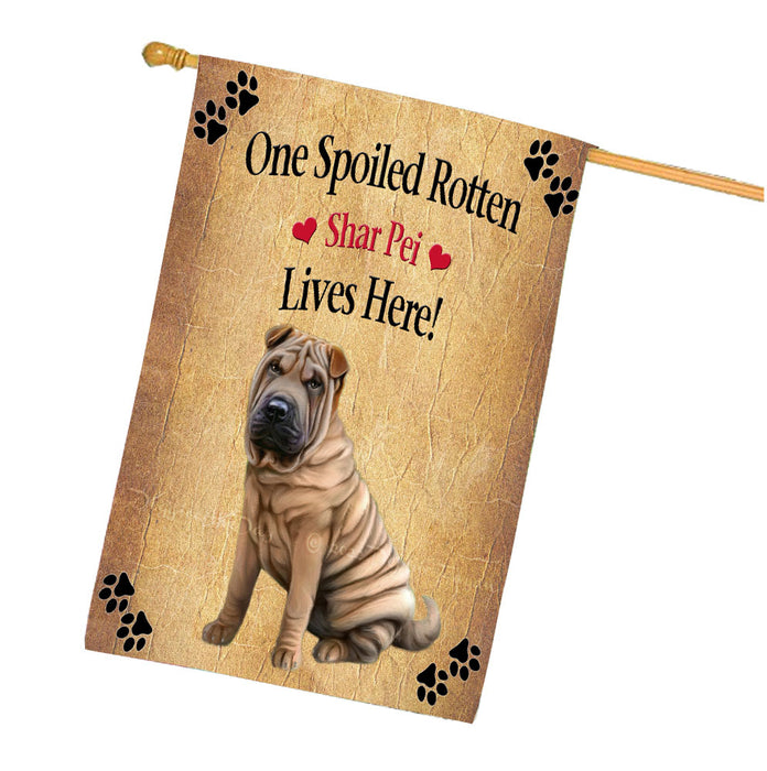 Spoiled Rotten Shar Pei Dog House Flag Outdoor Decorative Double Sided Pet Portrait Weather Resistant Premium Quality Animal Printed Home Decorative Flags 100% Polyester FLG68490