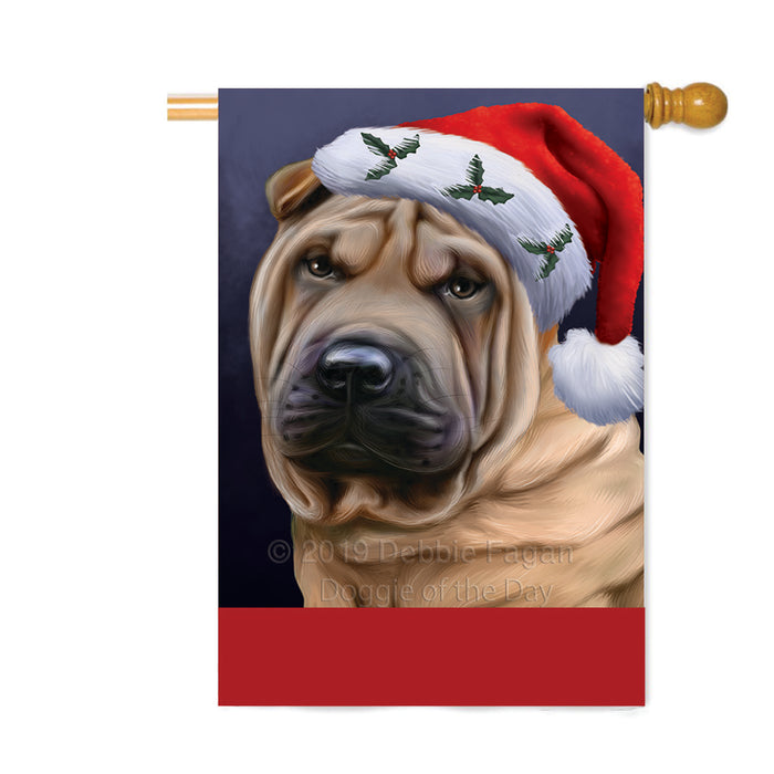 Personalized Christmas Holidays Shar Pei Dog Wearing Santa Hat Portrait Head Custom House Flag FLG-DOTD-A59912