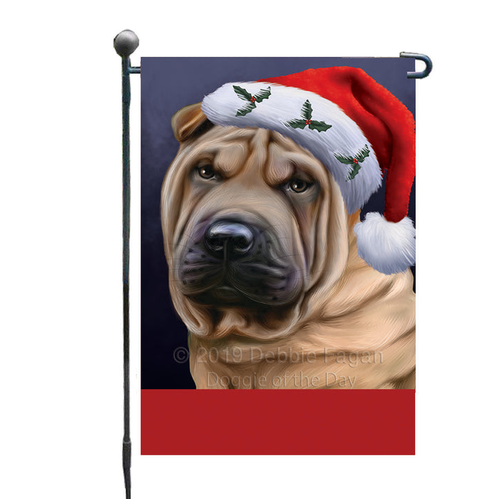 Personalized Christmas Holidays Shar Pei Dog Wearing Santa Hat Portrait Head Custom Garden Flags GFLG-DOTD-A59856