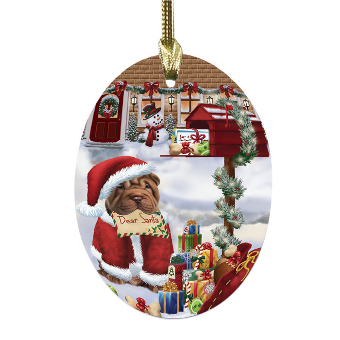 Shar Pei Dog Dear Santa Letter Christmas Holiday Mailbox Oval Glass Christmas Ornament OGOR49081