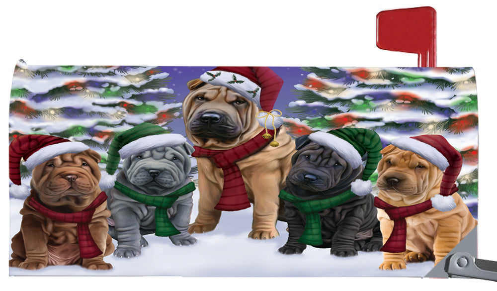 Magnetic Mailbox Cover Shar Peis Dog Christmas Family Portrait in Holiday Scenic Background MBC48252