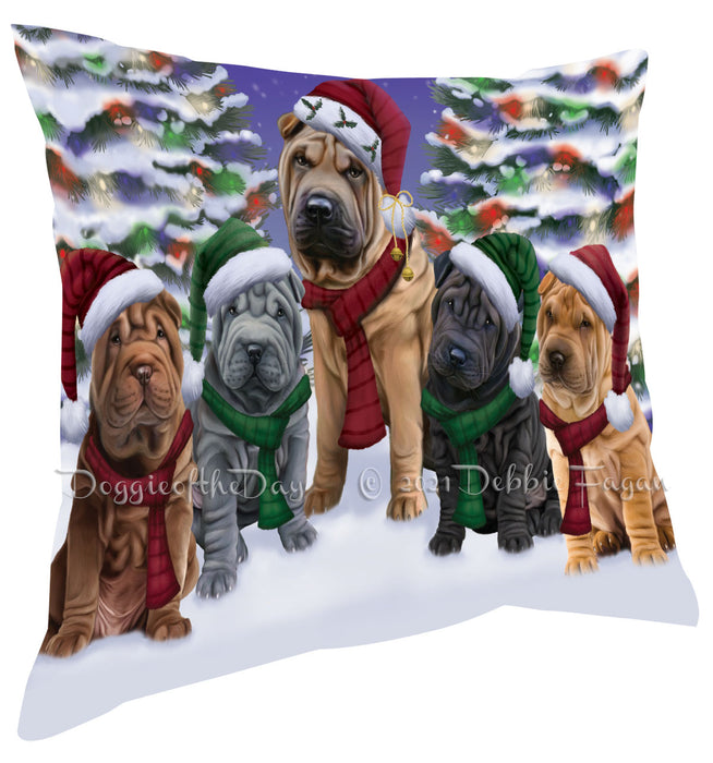Christmas Family Portrait Shar Pei Dog Pillow with Top Quality High-Resolution Images - Ultra Soft Pet Pillows for Sleeping - Reversible & Comfort - Ideal Gift for Dog Lover - Cushion for Sofa Couch Bed - 100% Polyester