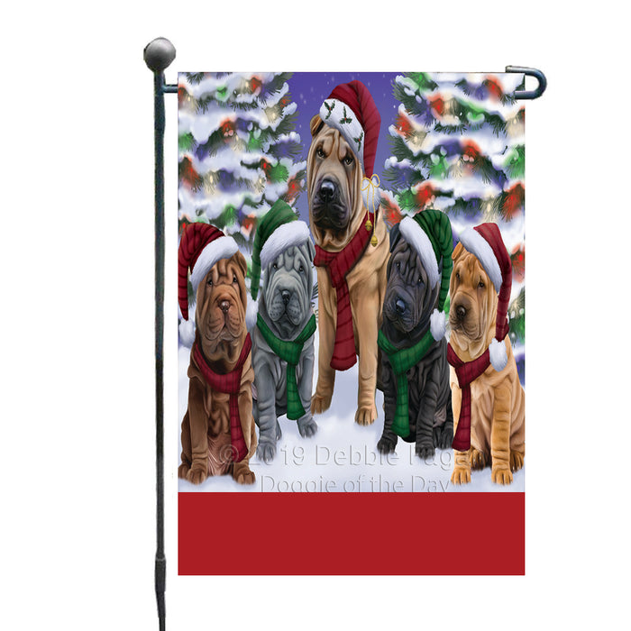 Personalized Christmas Happy Holidays Shar Pei Dogs Family Portraits Custom Garden Flags GFLG-DOTD-A59146