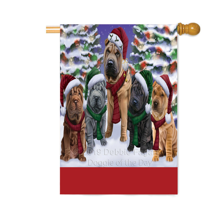Personalized Christmas Happy Holidays Shar Pei Dogs Family Portraits Custom House Flag FLG-DOTD-A59202